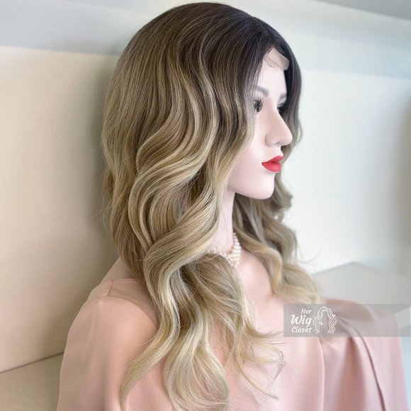 Dark Roots Vanilla Blonde Natural Ombre Wavy Lace Front Wig | Penny - Picture 4 of 8